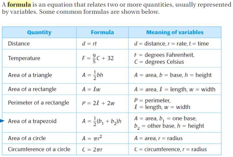 2-3 Solving Formulas Wednesday, May 26, 2010 12:44 PM Objective: Students will use the laws of algebra to manipulate and rearrange formulas Example 1:
