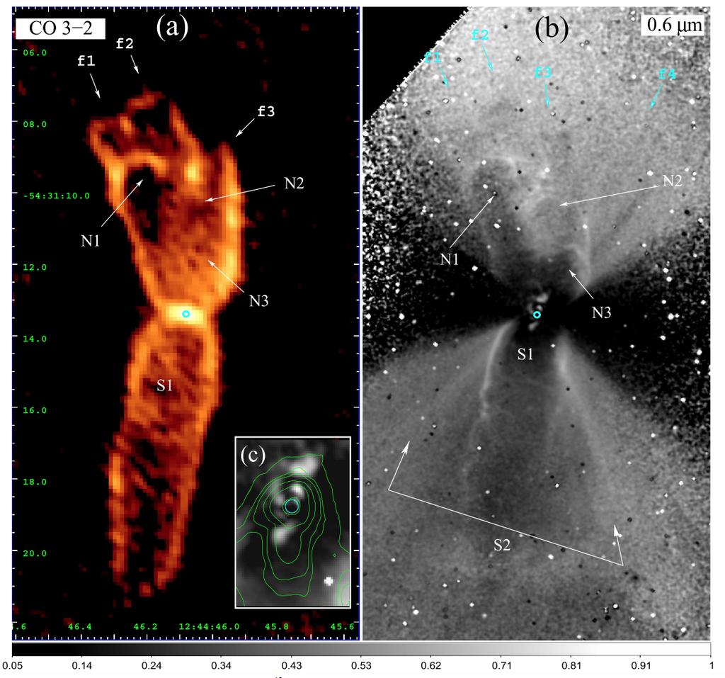 Boomerang nebula ALMA vs HST CO shows torus plus polar lobes Hubble lobes; slowly