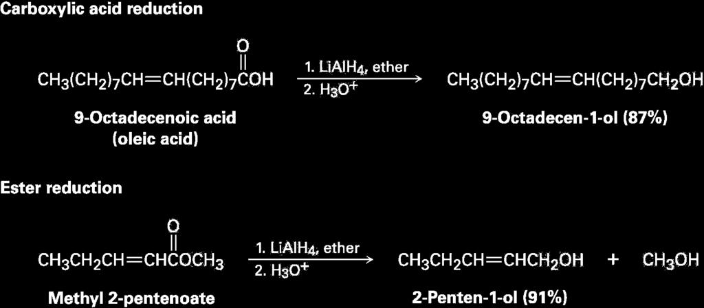 Reduction of Acids and Esters Carboxylic acids and esters are reduced to give primary alcohols.