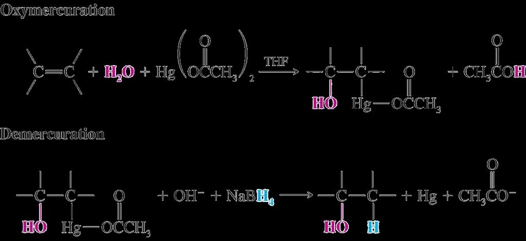 Markovnikov regioselectivity Oxymercuration-demercuration