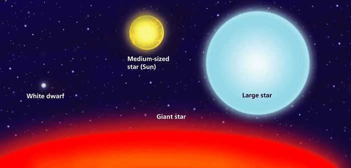 Size Stars vary greatly in size (white dwarf or small medium large giant).