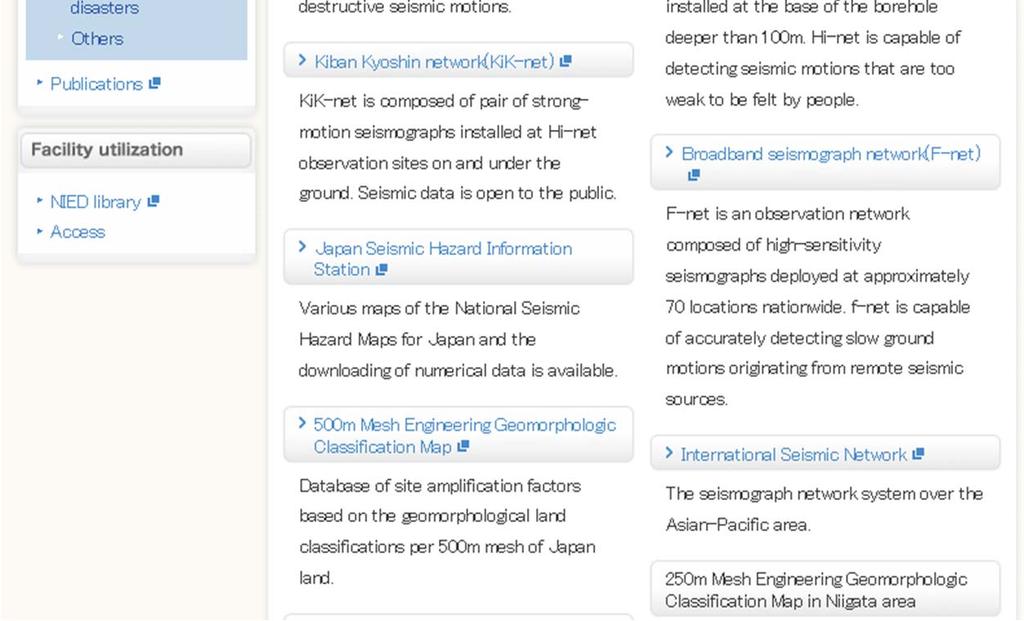(MP-X) The Typhoon data base system(nied-dtd) Landslide disasters Landslide map database Landslide disasters