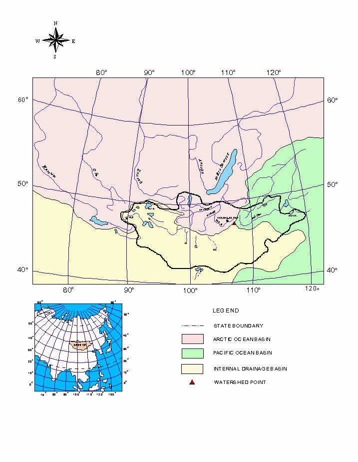 Water Resources Mongolia is divided into three ocean basins in the Central and Eastern Asia, namely: Northern Arctic Ocean Basin (AOB) 20.