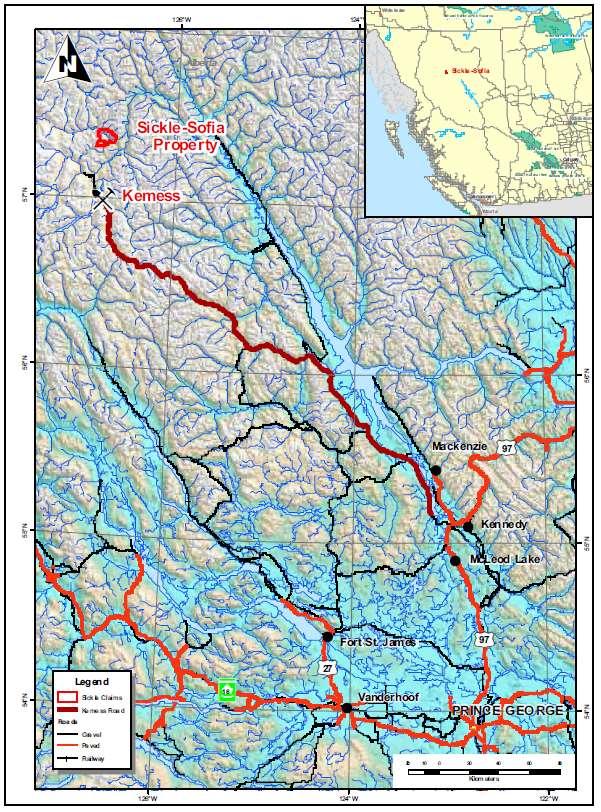Property Location Sickle-Sofia property is 35km north of the Kemess Mine in northern British Columbia, Canada Kemess Mine is located 410 km