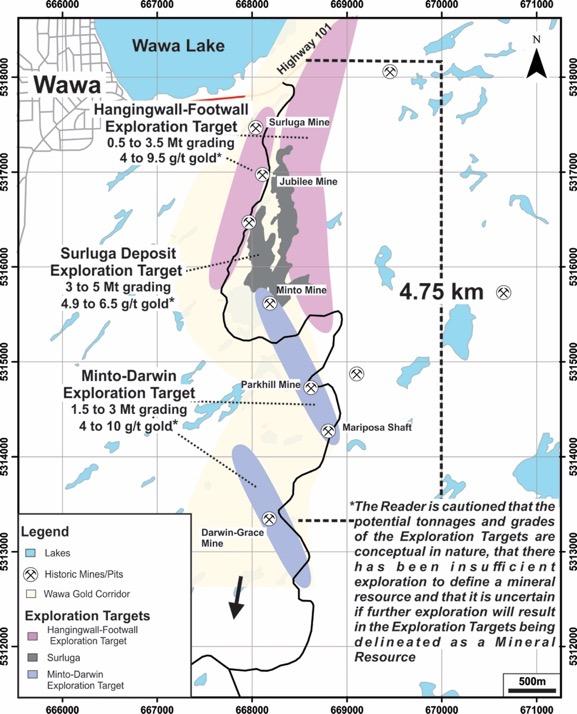 RED PINE DISCOVERIES - 3 EXPLORATION TARGETS Contained ounces in the combined 3 Exploration Targets ranging from 0.725 Moz to 3.
