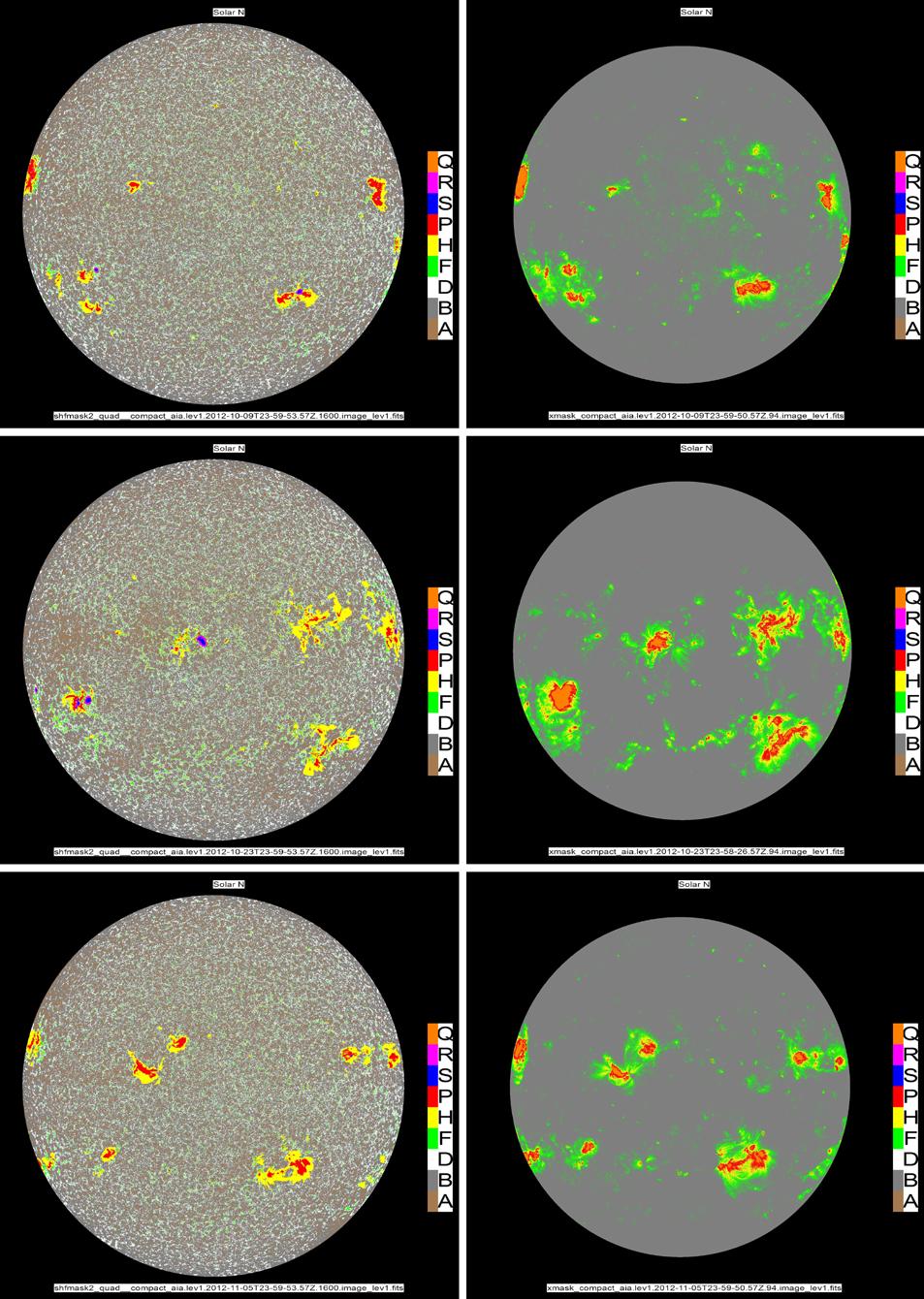 542 J.M. Fontenla et al. Figure 18 Image masks showing the features detected in the solar disk according to our classification in Table 1 and the SDO/AIA images.