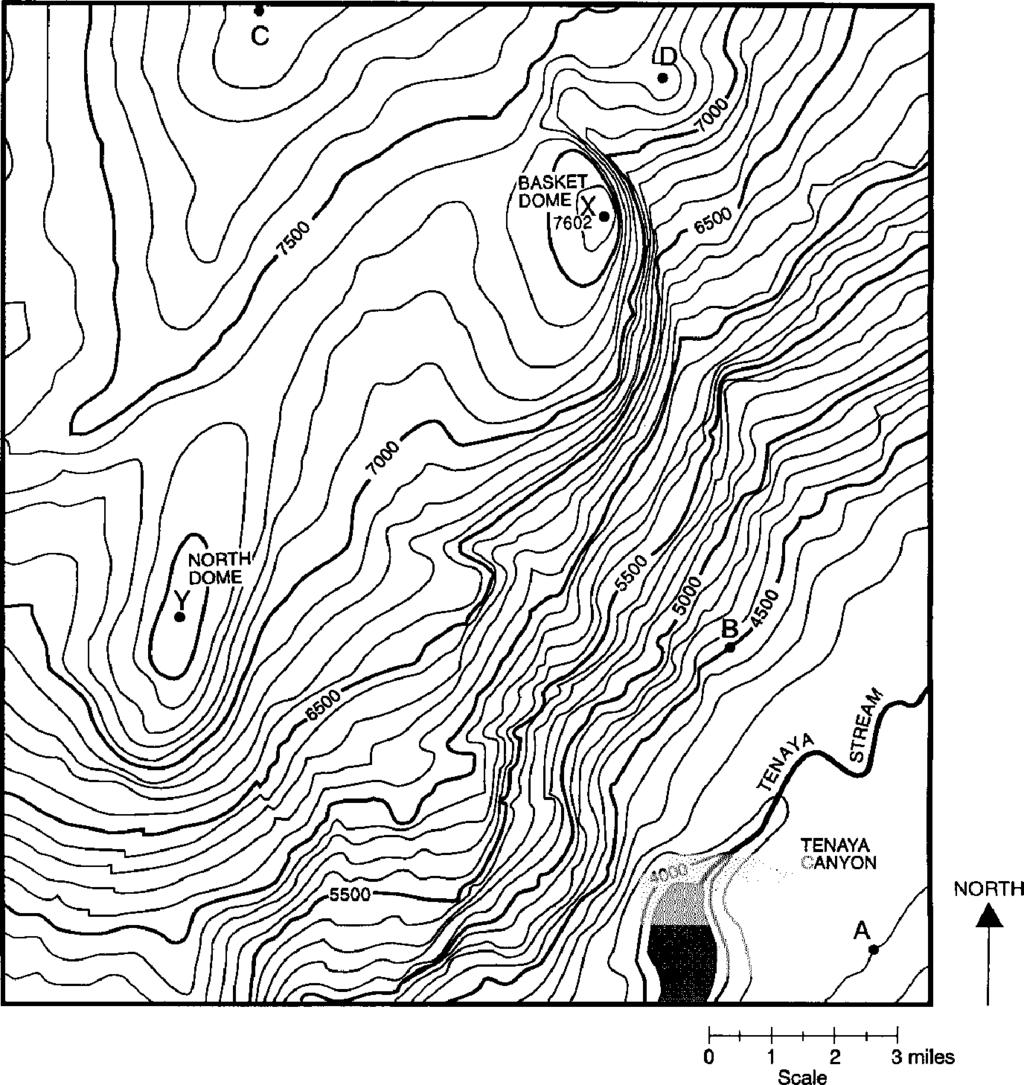 9. Base your answer(s) to the following question(s) on the Earth Science Reference Tables, the contour map below, and your knowledge of Earth science.