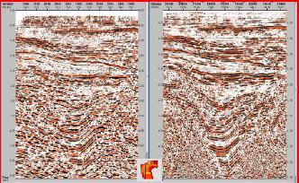 fracture zones, channel edges, pinch-outs, unconformities and basement configuration. Conclusion (A) (B) Figure-10: Comparison of PSTM sections of Inline 2200.