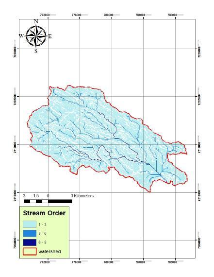 Figure 13 Stream order map for Ostvic catchment Ostvik stream order map illustrates in figure (13).