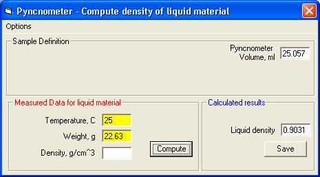 But now, let s consider the possibility that we can not find any handbook information on vodka and we therefore need to use a fluid pyncnometer to find its density.