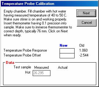 Calibration Temperature calibration The temperature probe is calibrated against an external standard precision thermometer.