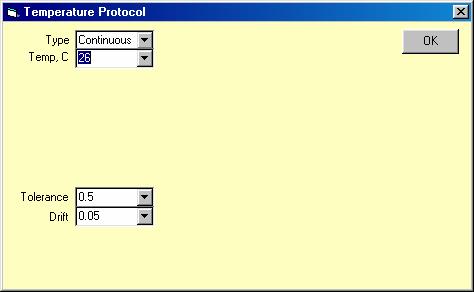 Figure 1-46 Temperature Protocol form Click on OK to close the Temperature Protocol form. The Temperature Control form will open automatically.