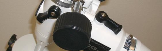 Once removed, a 2 eyepiece or accessory can be inserted directly into the focuser barrel and secured with the two thumb screws. Eyepieces are commonly referred to by focal length and barrel diameter.