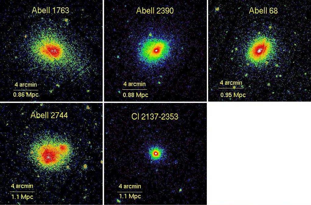 X-ray images of 5 rich clusters Narrow redshift range,