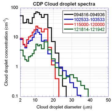 The aerosol size distribution, the CCN number concentration and the cloud droplet distribution are shown in Figure 2, Figure 3 and Figure 4 respectively.