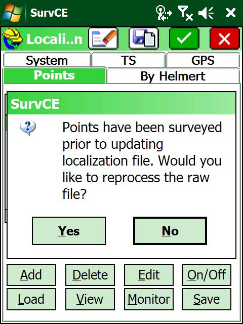 12. After the saving the file, SurvCE will ask if we want to reprocess the raw data file: 14 Answer No. 13.