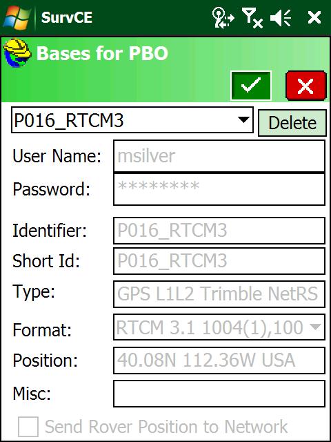 4. Choose the correct base, in this case P016 with RTCM 3