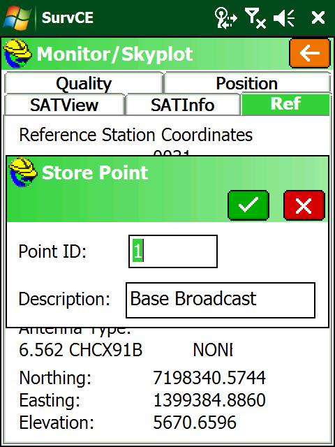 6. Click the Store button to add the broadcast base location into our current job s raw file: 9 Click the green check mark to