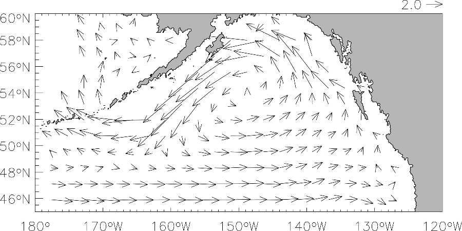 AUGUST 2005 C A P OTONDI ET AL. 1415 FIG. 11. (a) Mean model barotropic streamfunction over the Gulf of Alaska, describing the cyclonic circulation of the model Alaska Gyre.