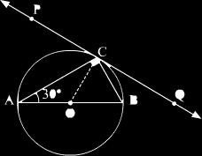 1, PQ is a tangent at a point C to a circle with centre O.
