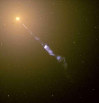 black holes. Material spirals in to the black hole s accretion disk, and the intense magnetic fields power the jets of particles and energy.