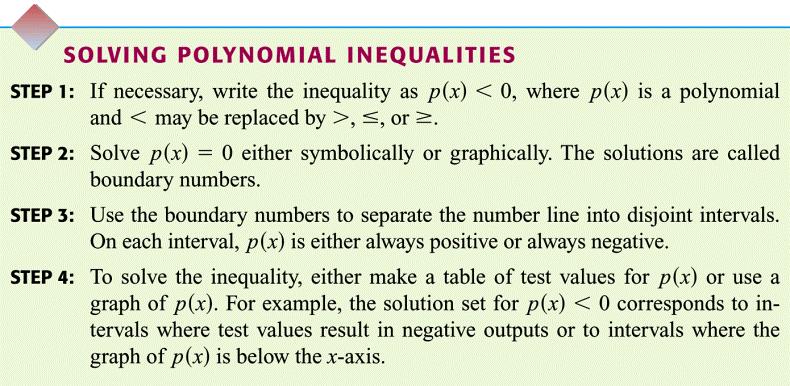 Solving Polynomial Inequalities in Four Steps Rev.S10 Let s Look at This Example 3 Solve x! " 7x " 10x symbolically and graphically. Symbolically 3 Step 1: Write the inequality as x + 7x + 10x! 0.