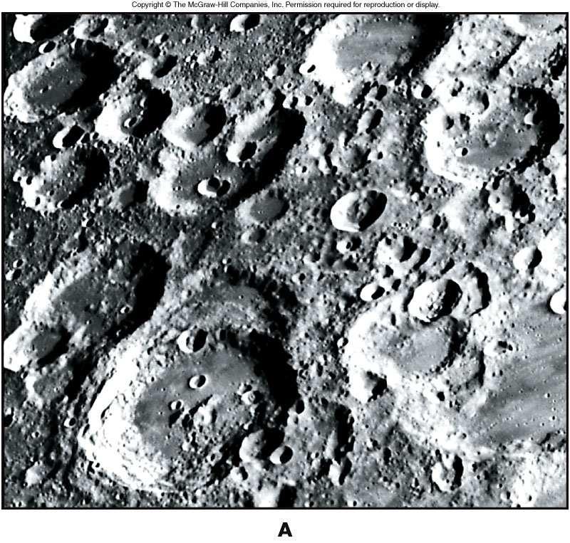 Craters Rays Craters circular features with a raised rim and range in size from less than a centimeter