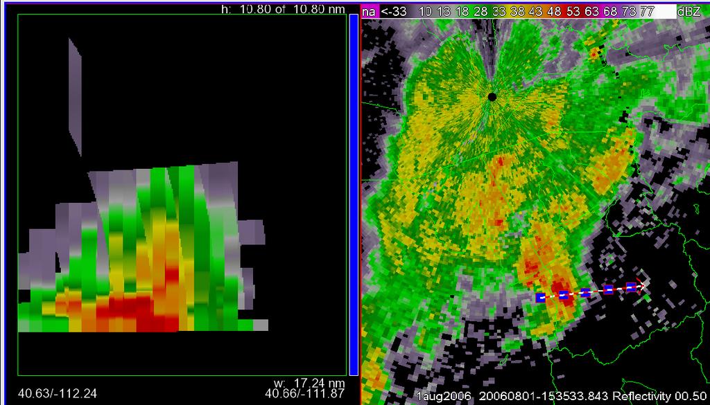 Re-Generation of Gust Front Updraft 1535 UTC As line crosses the Oquirrhs the tight low level reflectivity