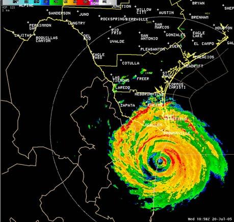 region, steering Emily into northeast Mexico. 3.2 Brownsville WSR-88D Radar Figure 4 is a composite reflectivity image from the Brownsville WSR-88D which shows the position of Emily s eye at landfall.