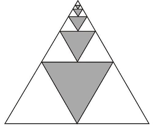 23 b) In the figure below, the largest triangle has an area of one square unit. The biggest grey triangle has an area of 1 sq.