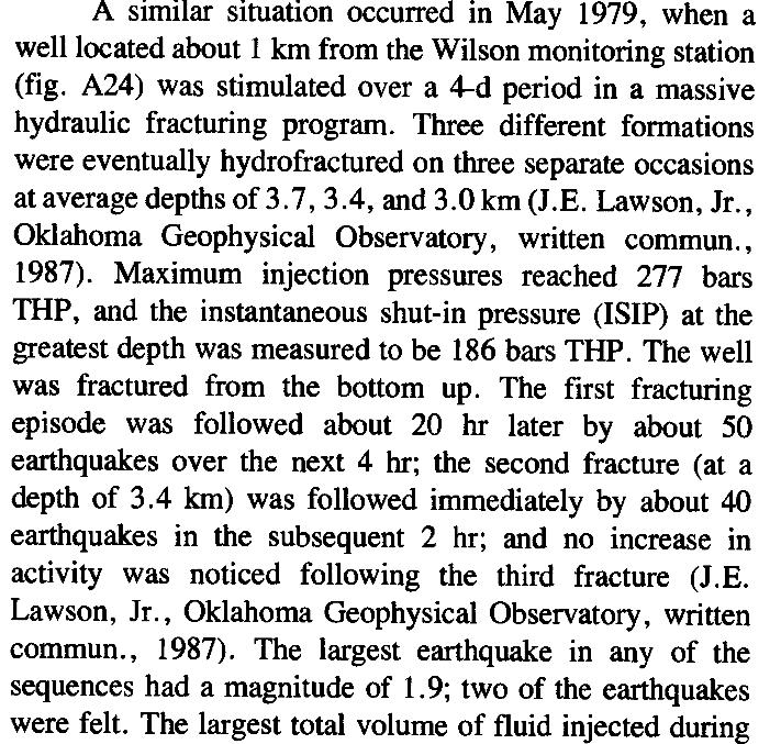 Previous assessments in Oklahoma May 1979 Carter/Love County 4 day hydraulic fracturing ~90