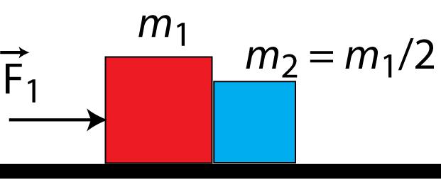 9. Two blocks slide together toward the right on a horizontal frictionless surface as shown. An external contact force F 1 is applied to Block 1 that has mass m 1.