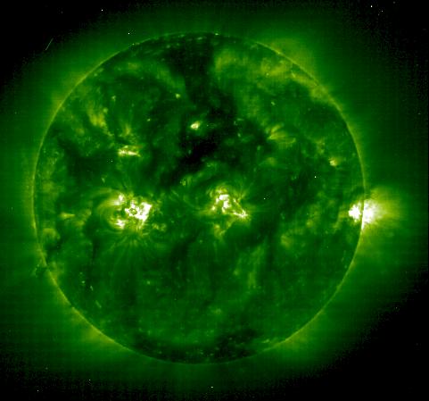 SOHO/EIT 195A image of the Sun April 9, 2005 Courtesy of Vic Pizzo, NOAA/SEC