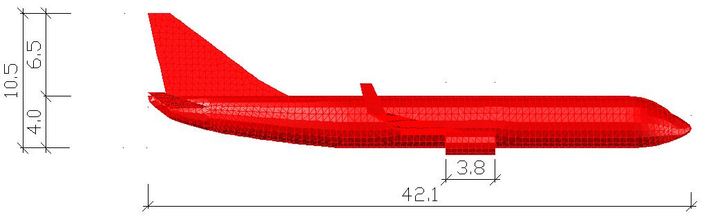 Fig. 2.1 Shape and dimensions of the containment structure model The airliner model dimensions correspond to a Boeing 737 (see Fig. 2.2.). Parameters of the model (such as dimensions, weight etc.