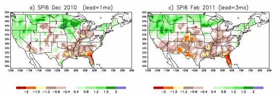 SPI forecasts based on CFSv2 for drought onset Ics= 2,3 DEC
