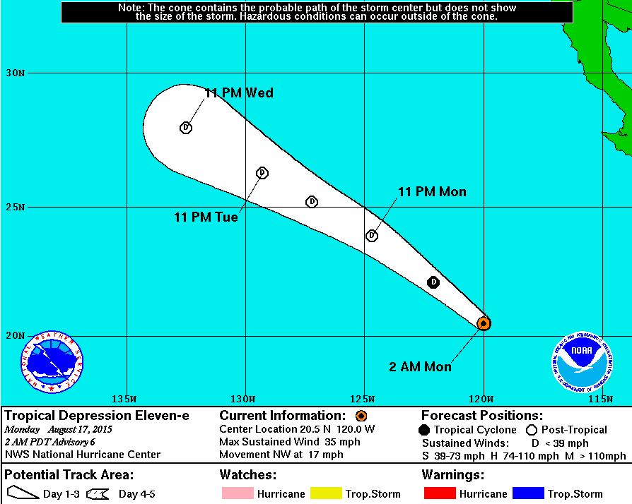 Eastern Pacific TD Eleven-E Tropical Depression Eleven-E: (Advisory 6 as of 5:00 a.m.