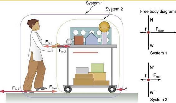 40 CHAPTER 5. NEWTON'S THIRD LAW OF MOTION Figure 5.5: A teacher pushes a cart of demonstration equipment.