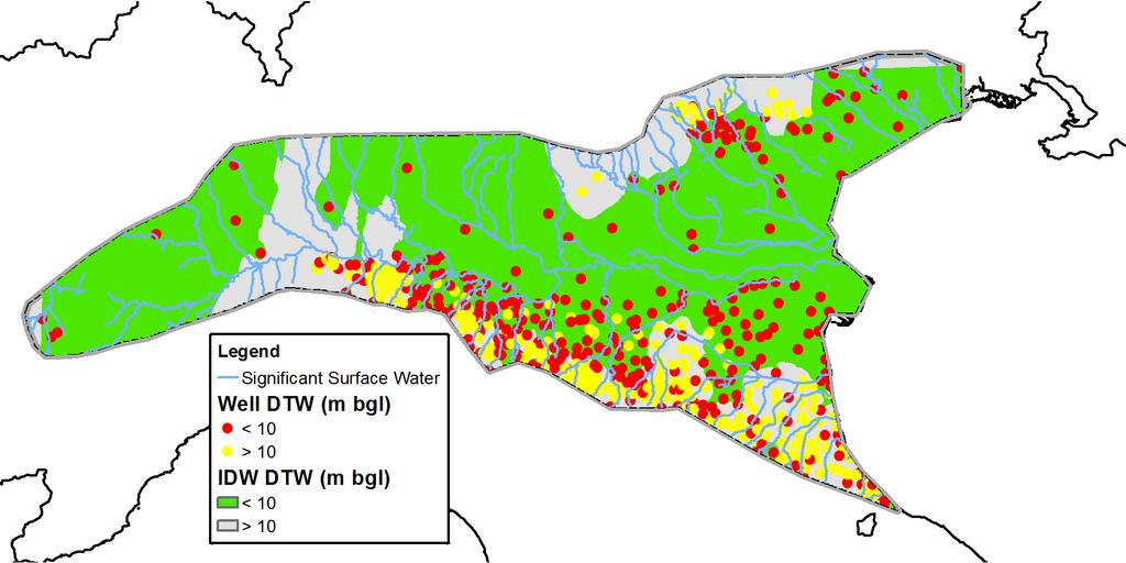 Italian Government Wells with Groundwater Elevation Measurements over 30 Years Approximate mean depth to water calculated as the difference