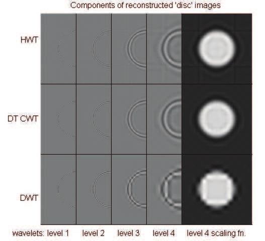 58 CHAPTER 3. COMPLEX WAVELET TRANSFORMS (CWT) Figure 3.22: Comparison in the 2D case between the HWT, the DT CWT and the DWT I have assumed ideal high-pass filters.