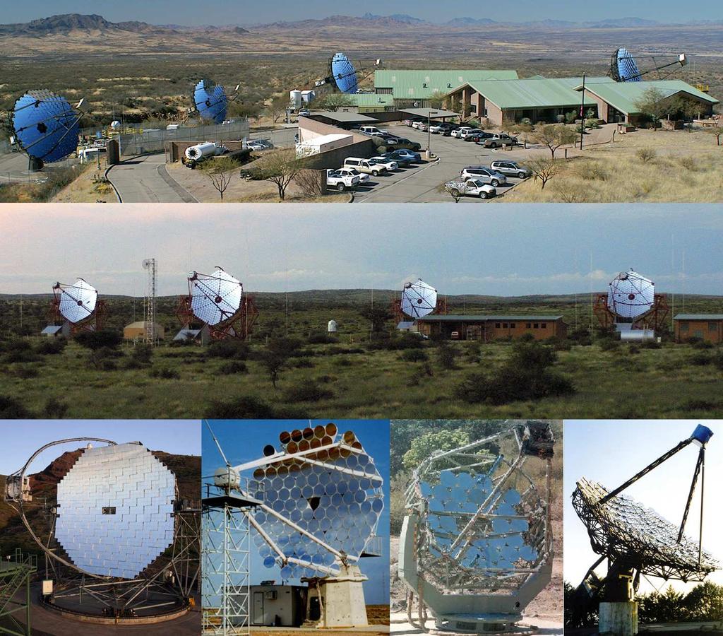 3.1. IMAGING ATMOSPHERIC CHERENKOV TECHNIQUE Figure 3.5: Photographs of currently operating IACT γ-ray telescope systems. Shown are the (top) VERITAS and (middle) H.E.S.S. phase I four telescope systems.