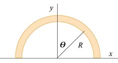 .16.4 Semicircular Wire A positively charged wire is bent into a semicircle of radius R, as shown in Figure.16.4. The charge on the semicircle is Q.