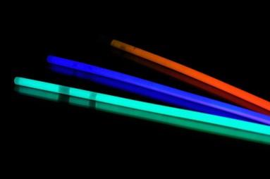 2 The picture shows three glowsticks. Photograph supplied by istockphoto/thinktsock Glow sticks contain several chemicals. When a glow stick is bent the chemicals mix.