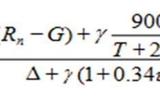 heat flux (MJ m - day - ), ϒ = psychometric constant (kpa C - ), T = average daily air temperature ( C), U = wind speed at height m (m s - ), (e s -e