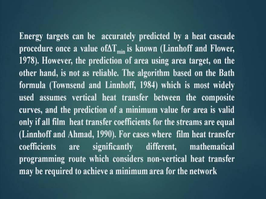 (Refer Slide Time: 37:17) Now we need to have a discussion on this. Energy targets can be accurately predicted by a heat cascade procedure once the value of delta T minimum is known.