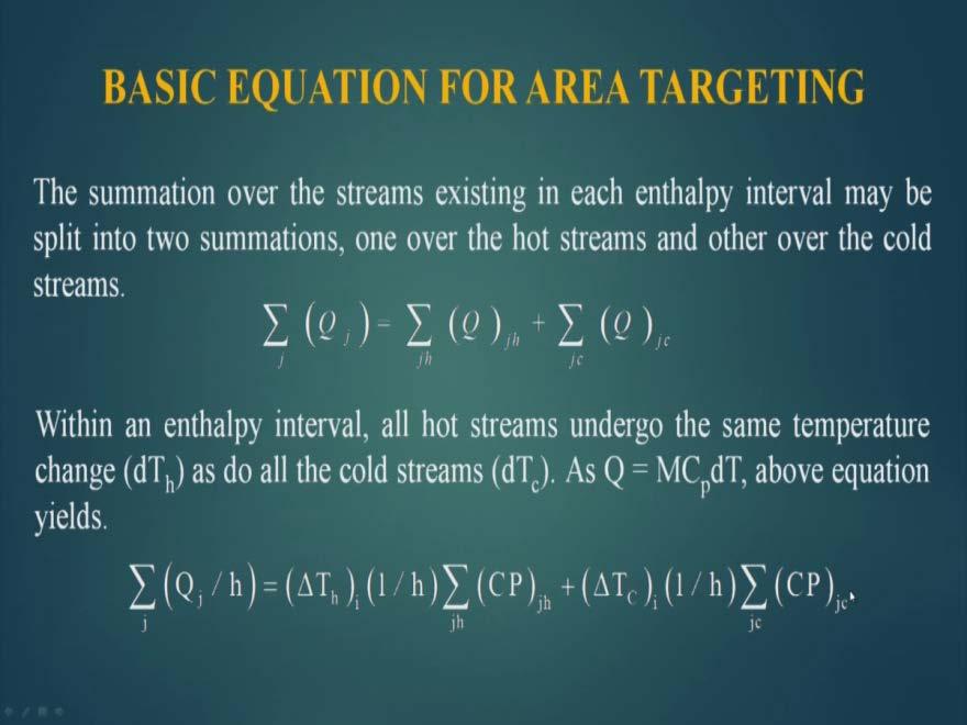 (Refer Slide Time: 12:56) The summation over the streams existing in each enthalpy interval may be splitted into two summations.
