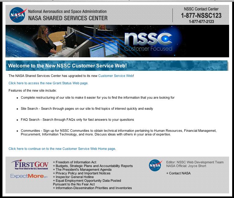 Grant Processing Status Check the NASA Shared Services Center