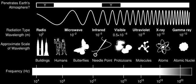 Radio waves Have a longer wavelength Cannot be seen with the human eye Can be used to carry information and data Visible light waves Wavelengths are much shorter Can be seen by the human eye