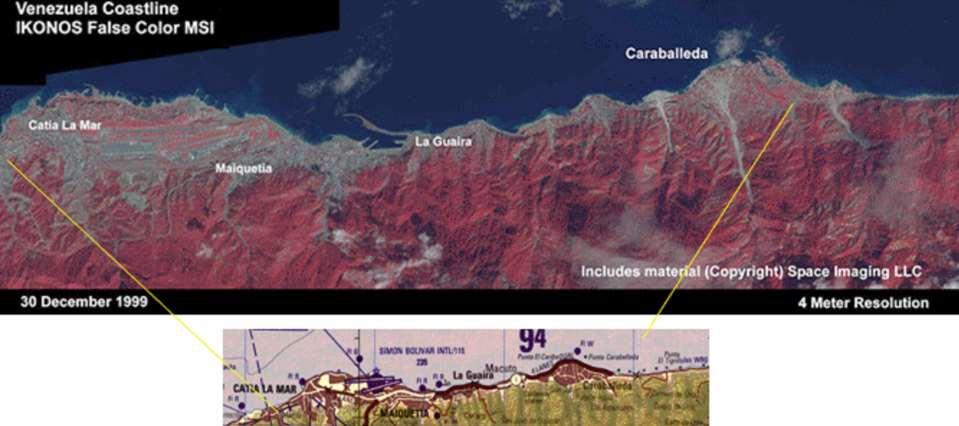 Satetellite image and topographic map of coast between airport and Caraballeda.