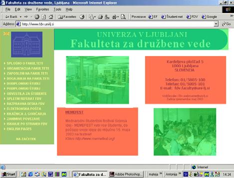 Slika 7: Posnetek razdeljene predstavitvene strani FDV (www.fdv.uni-lj.
