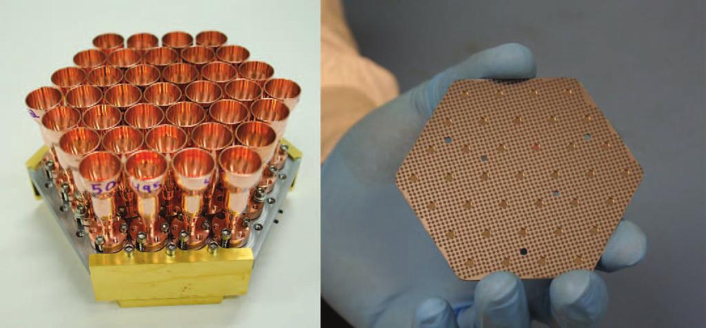 6 Fig. 5 Left A CLASS 93 GHz detector module is shown. Right A fully integrated 37-element CLASS 93 GHz wafer is shown.